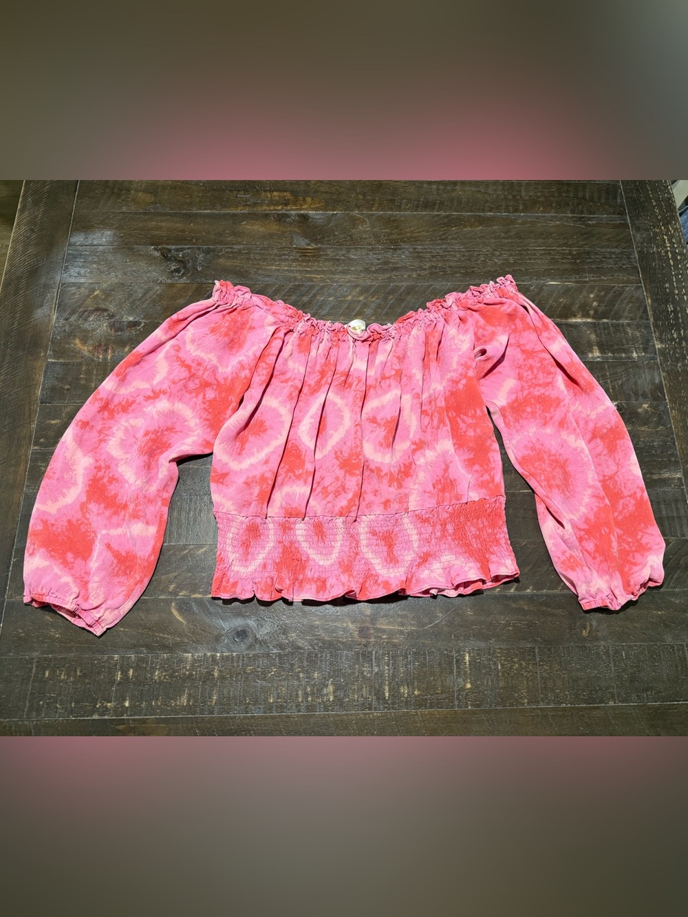 Michael Kors MK Pink Watercolor Off the Shoulder Blouse Top Sz 12 Summer Party